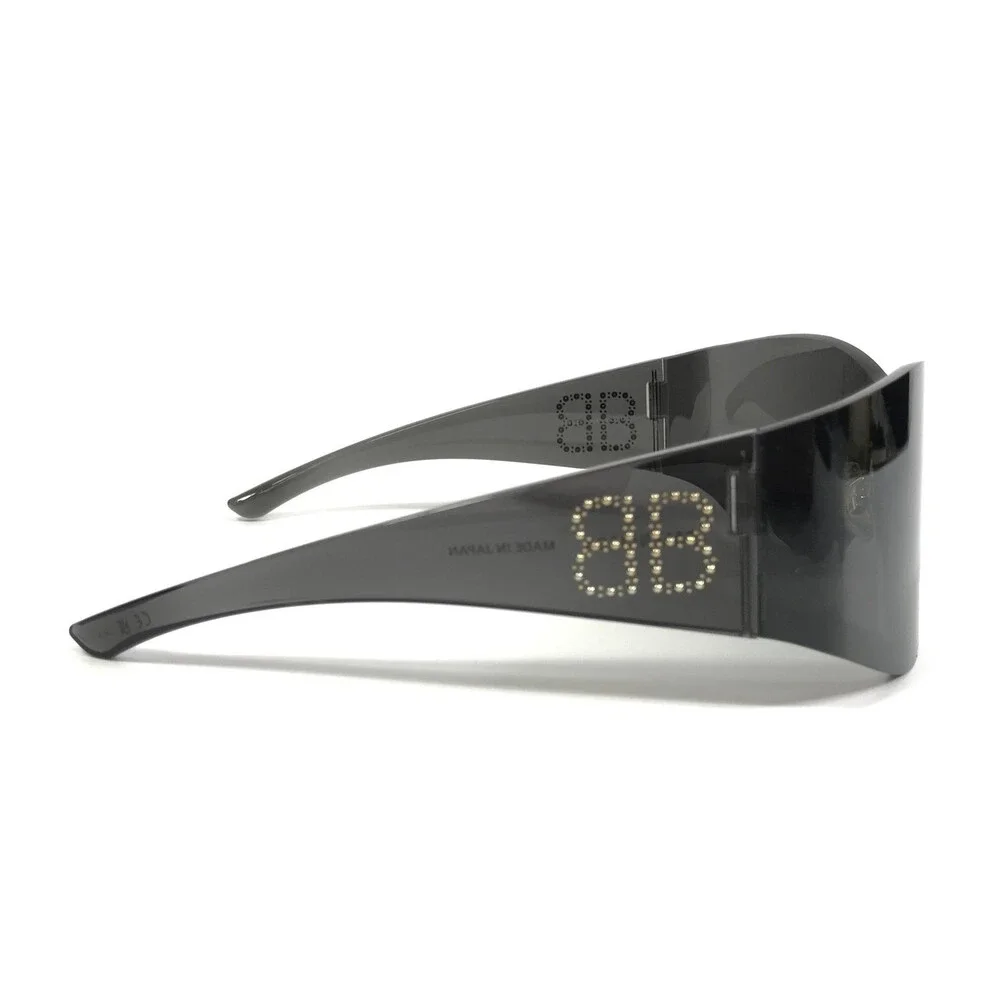 Balenciaga Sunglasses BB0122S 004 Gray Oversized Shield Frames With Gray Lenses